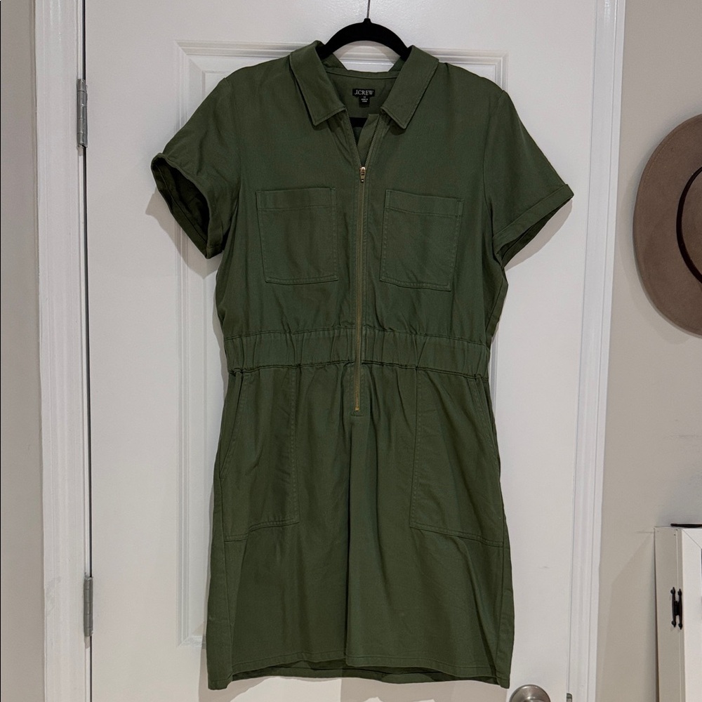 J. Crew Olive Green Utility Zip Front Dress